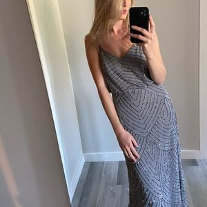 Grey Embellished Sequin Adrianna Papell Dress, 4